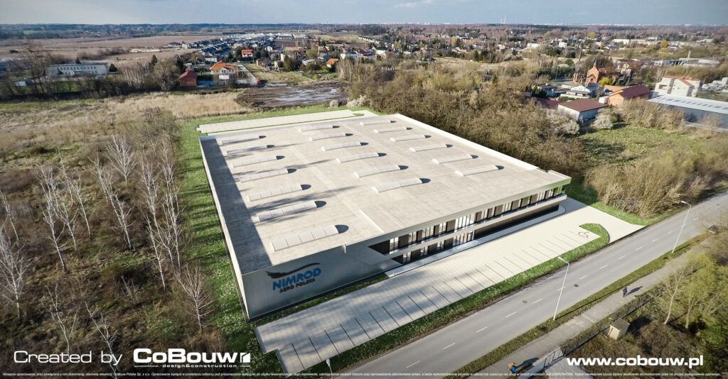 hala produkcyjno-magazynowa dla nimrod azura z lotu ptaka
