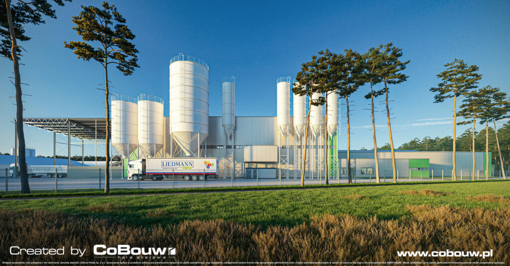 zakład produkcyjny firmy Liedmann po rozbudowie, wizualizacja - centrum produkcyjne nawozów mineralnych, Krzeczów, woj. łódzkie