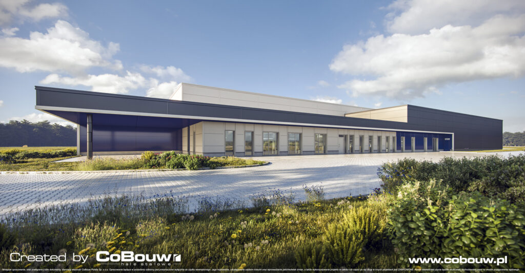 wizualizacja obiektu produkcyjno-magazynowego - hala dla inwestora zagranicznego, o powierzchni 6.000 m2