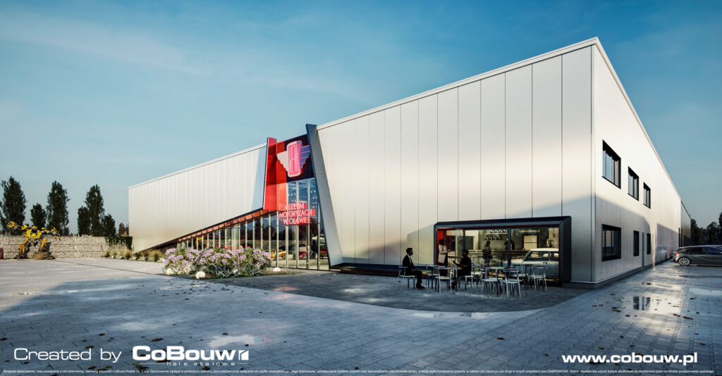 wizualizacja inwestycji Studio Reklamy Wena - hala ekspozycyjna, generalne wykonawstwo CoBouw Polska, Oława, woj. dolnośląskie
