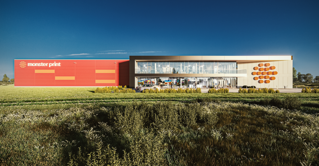 Widok od strony terenów zielonych na nową siedzibę Monster print z branży reklamowej