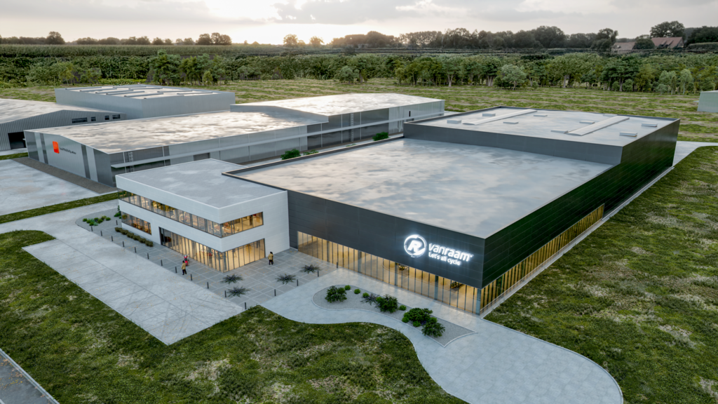 Wizualizacja widoku z lotu ptaka hali produkcji rowerów Van Raam o powierzchni 5.800 m2
