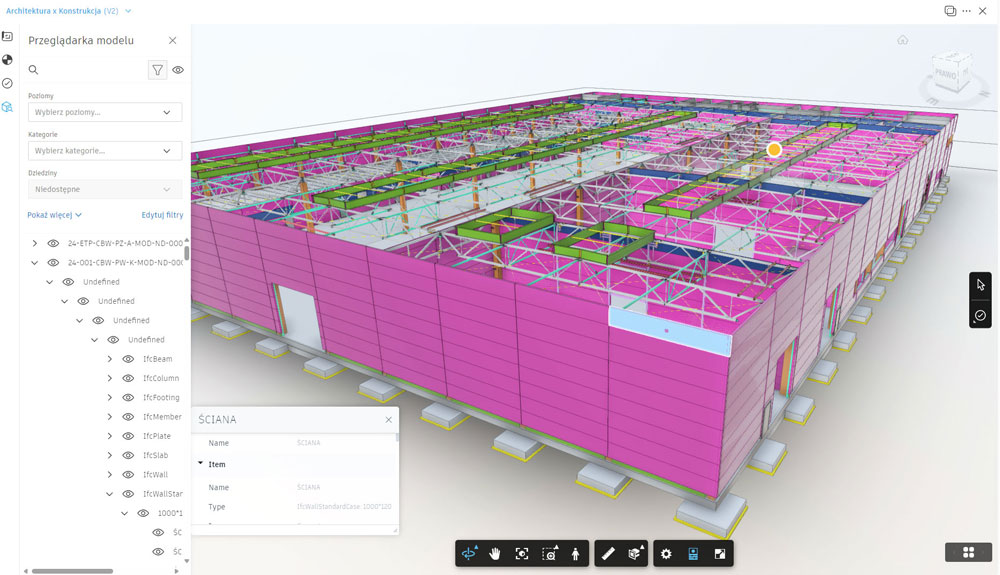 Model hali w programie Revit - CoBouw Polska, projekty i realizacja hal w środowisku BIM