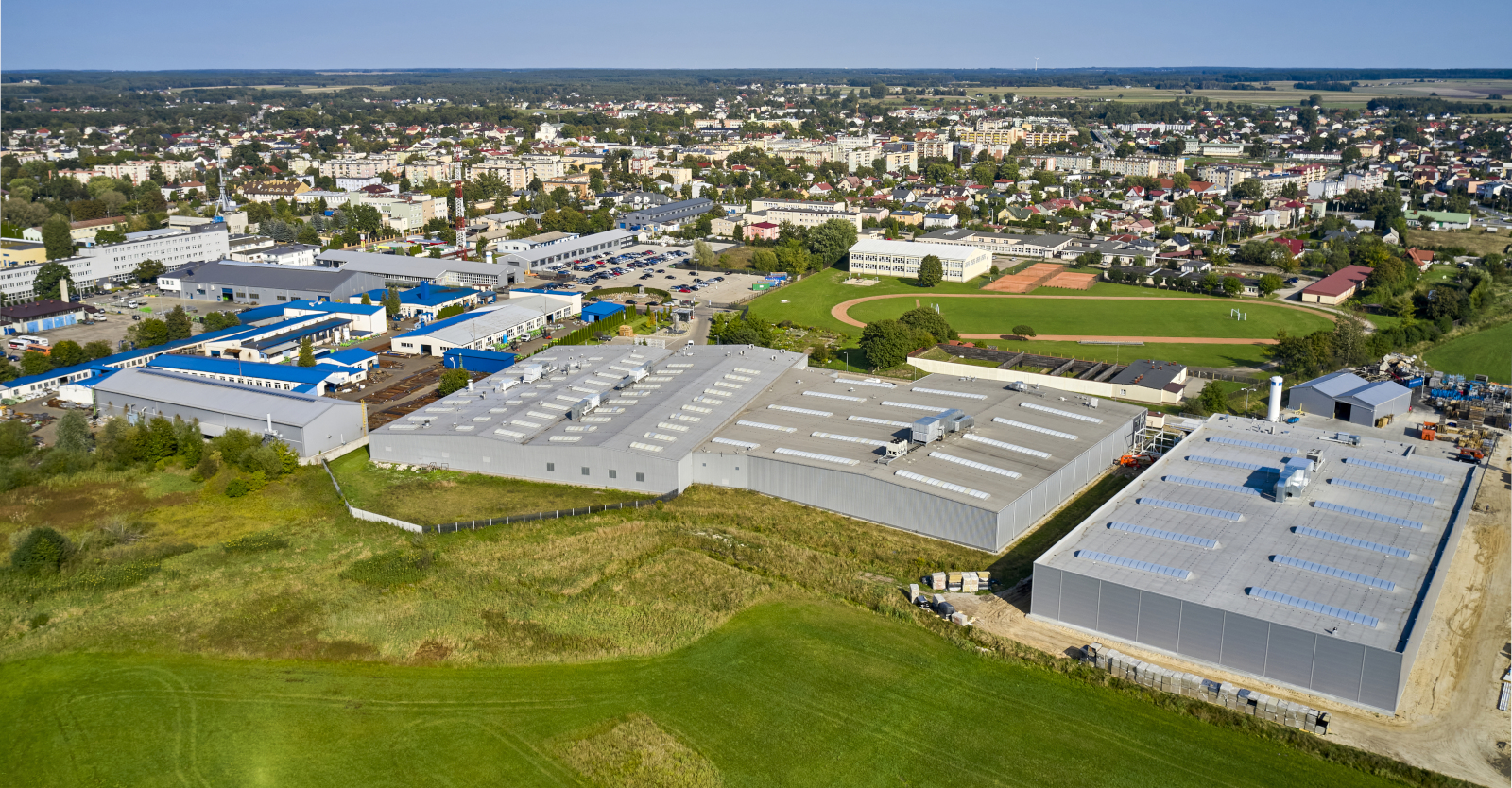 widok z góry na lokalizację hal Addit - kompleks hal, dla firmy z branży metalowej, Węgrów, woj. mazowieckie