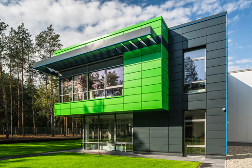 elewacja obiektu - kompleks produkcyjno-magazynowy z budynkiem biurowym, Liedmann, Krzeczów, woj. łódzkie